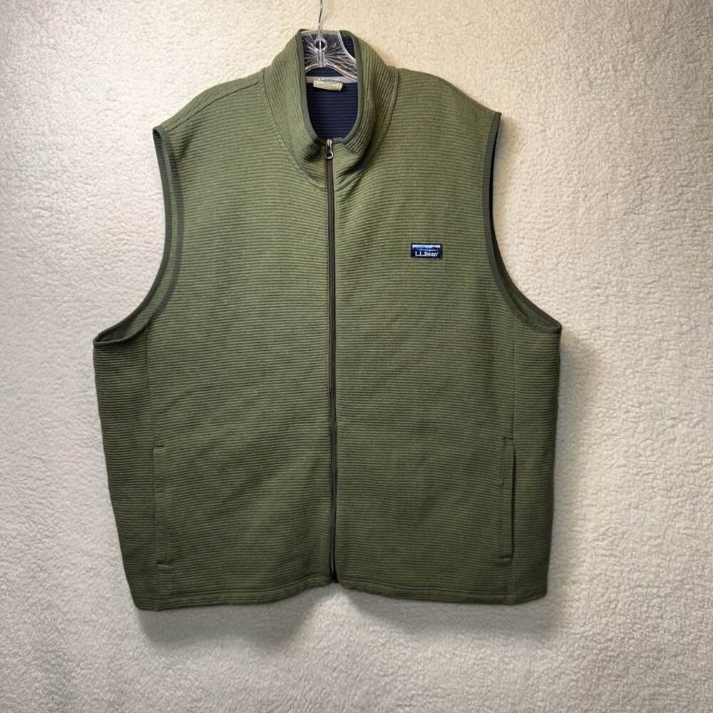 L.L.Bean Green Cotton Full-Zip Vest Mens 2XL Regular Ribbed Texture Comfortable
